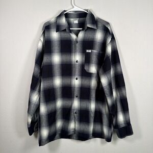 VTG CalTop Shirt Mens L Blue Gray Flannel Plaid Button Long Sleeve Vintage‎ USA